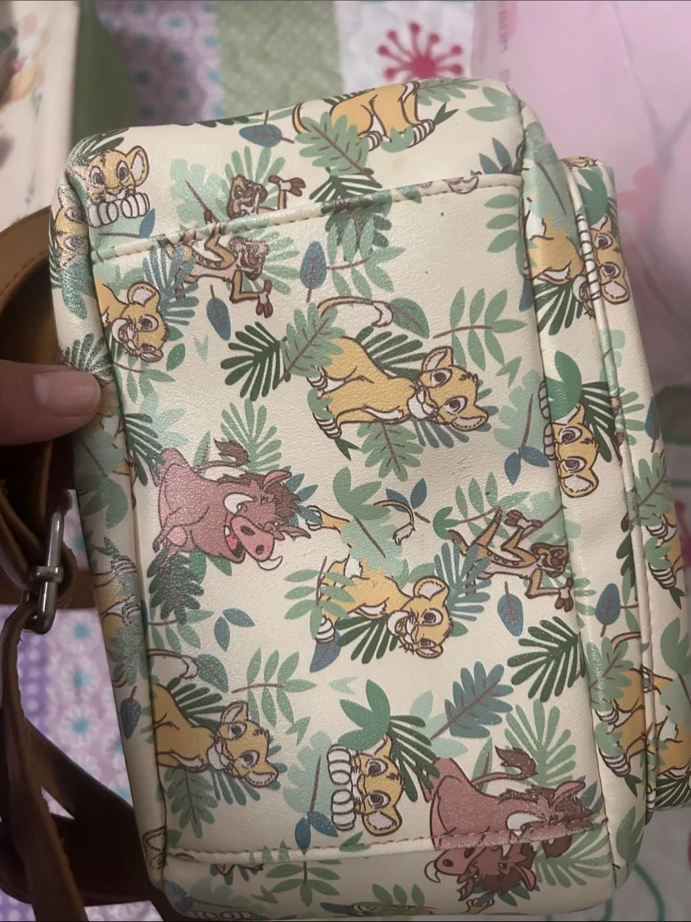 Disney Lion King Mini Backpack - Cream with Green, Pink & Yellow Print